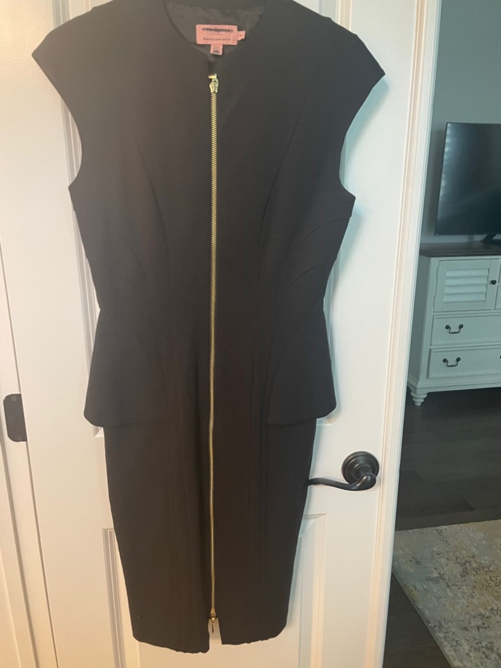 Ted Baker Black Midi Dress with Gold Zip Front